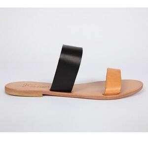 Joie a‎ la Plage Black Sable Leather Slide Sandals Two Tone Made in Italy EU 39